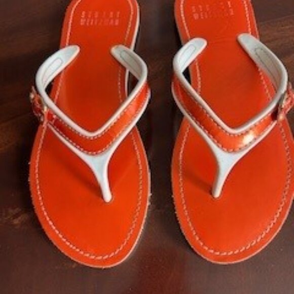 Stuart Weitzman Orange + White Thong Sandals - Picture 2 of 4